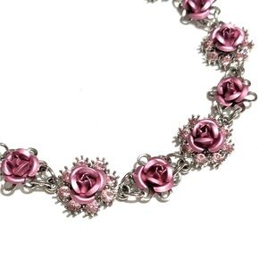 Vintage Pink Rose Crystal Statement Necklace & Earrings Set – Excellent!